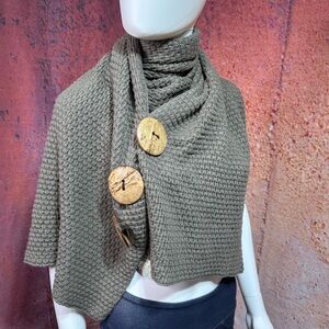 NWT Taupe Elegant Knit Shawl with Wooden Buttons (hat also available)